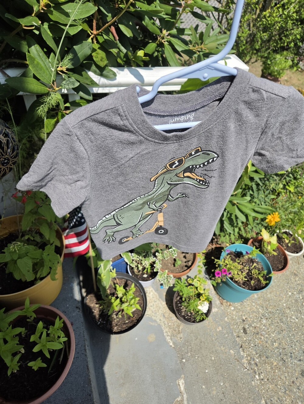 Jump Beans GUC  Grey Kids Tee with Green Skateboarding T-Rex Graphic Sz 3T